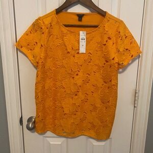 Ann Taylor Top Women's Small NWT Orange Floral Guipure Lace Front Short Sleeve
